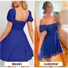 imageByinns Womens Sweetheart Neckline Dress Smocked Sundress Puff Short Sleeve Drawstring DressesDark Blue