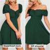 imageByinns Womens Sweetheart Neckline Dress Smocked Sundress Puff Short Sleeve Drawstring DressesDark Green