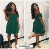 imageByinns Womens Sweetheart Neckline Dress Smocked Sundress Puff Short Sleeve Drawstring DressesDark Green