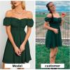 imageByinns Womens Sweetheart Neckline Dress Smocked Sundress Puff Short Sleeve Drawstring DressesDark Green