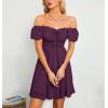 imageByinns Womens Sweetheart Neckline Dress Smocked Sundress Puff Short Sleeve Drawstring DressesDark Red