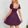 imageByinns Womens Sweetheart Neckline Dress Smocked Sundress Puff Short Sleeve Drawstring DressesDark Red