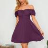 imageByinns Womens Sweetheart Neckline Dress Smocked Sundress Puff Short Sleeve Drawstring DressesDark Red