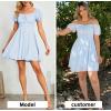 imageByinns Womens Sweetheart Neckline Dress Smocked Sundress Puff Short Sleeve Drawstring DressesLight Blue
