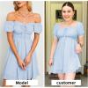 imageByinns Womens Sweetheart Neckline Dress Smocked Sundress Puff Short Sleeve Drawstring DressesLight Blue