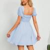 imageByinns Womens Sweetheart Neckline Dress Smocked Sundress Puff Short Sleeve Drawstring DressesLight Blue
