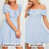 imageByinns Womens Sweetheart Neckline Dress Smocked Sundress Puff Short Sleeve Drawstring DressesLight Blue