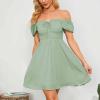 imageByinns Womens Sweetheart Neckline Dress Smocked Sundress Puff Short Sleeve Drawstring DressesLight Gray Green