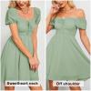 imageByinns Womens Sweetheart Neckline Dress Smocked Sundress Puff Short Sleeve Drawstring DressesLight Gray Green