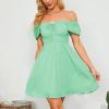 imageByinns Womens Sweetheart Neckline Dress Smocked Sundress Puff Short Sleeve Drawstring DressesLight Green