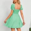 imageByinns Womens Sweetheart Neckline Dress Smocked Sundress Puff Short Sleeve Drawstring DressesLight Green