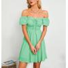 imageByinns Womens Sweetheart Neckline Dress Smocked Sundress Puff Short Sleeve Drawstring DressesLight Green