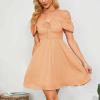 imageByinns Womens Sweetheart Neckline Dress Smocked Sundress Puff Short Sleeve Drawstring DressesOrange
