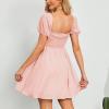 imageByinns Womens Sweetheart Neckline Dress Smocked Sundress Puff Short Sleeve Drawstring DressesPink