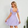 imageByinns Womens Sweetheart Neckline Dress Smocked Sundress Puff Short Sleeve Drawstring DressesPurple