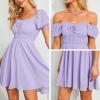 imageByinns Womens Sweetheart Neckline Dress Smocked Sundress Puff Short Sleeve Drawstring DressesPurple