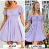 imageByinns Womens Sweetheart Neckline Dress Smocked Sundress Puff Short Sleeve Drawstring DressesPurple