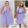 imageByinns Womens Sweetheart Neckline Dress Smocked Sundress Puff Short Sleeve Drawstring DressesPurple