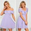 imageByinns Womens Sweetheart Neckline Dress Smocked Sundress Puff Short Sleeve Drawstring DressesPurple