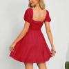 imageByinns Womens Sweetheart Neckline Dress Smocked Sundress Puff Short Sleeve Drawstring DressesRed
