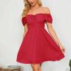 imageByinns Womens Sweetheart Neckline Dress Smocked Sundress Puff Short Sleeve Drawstring DressesRed