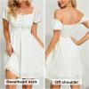 imageByinns Womens Sweetheart Neckline Dress Smocked Sundress Puff Short Sleeve Drawstring DressesWhite Floral