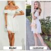 imageByinns Womens Sweetheart Neckline Dress Smocked Sundress Puff Short Sleeve Drawstring DressesWhite Floral