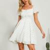 imageByinns Womens Sweetheart Neckline Dress Smocked Sundress Puff Short Sleeve Drawstring DressesWhite Floral