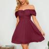 imageByinns Womens Sweetheart Neckline Dress Smocked Sundress Puff Short Sleeve Drawstring DressesWine Red