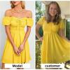 imageByinns Womens Sweetheart Neckline Dress Smocked Sundress Puff Short Sleeve Drawstring DressesYellow