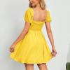 imageByinns Womens Sweetheart Neckline Dress Smocked Sundress Puff Short Sleeve Drawstring DressesYellow