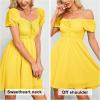 imageByinns Womens Sweetheart Neckline Dress Smocked Sundress Puff Short Sleeve Drawstring DressesYellow