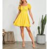 imageByinns Womens Sweetheart Neckline Dress Smocked Sundress Puff Short Sleeve Drawstring DressesYellow