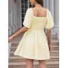 imageEXLURA Womens 2025 Summer Casual Square Neck Dresses Ruffle Short Sleeve Swiss Dot Flowy Mini DressBeige