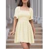 imageEXLURA Womens 2025 Summer Casual Square Neck Dresses Ruffle Short Sleeve Swiss Dot Flowy Mini DressBeige