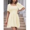 imageEXLURA Womens 2025 Summer Casual Square Neck Dresses Ruffle Short Sleeve Swiss Dot Flowy Mini DressBeige