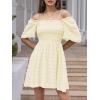 imageEXLURA Womens 2025 Summer Casual Square Neck Dresses Ruffle Short Sleeve Swiss Dot Flowy Mini DressBeige