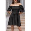 imageEXLURA Womens 2025 Summer Casual Square Neck Dresses Ruffle Short Sleeve Swiss Dot Flowy Mini DressBlack