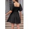 imageEXLURA Womens 2025 Summer Casual Square Neck Dresses Ruffle Short Sleeve Swiss Dot Flowy Mini DressBlack