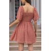imageEXLURA Womens 2025 Summer Casual Square Neck Dresses Ruffle Short Sleeve Swiss Dot Flowy Mini DressBlush Pink