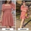 imageEXLURA Womens 2025 Summer Casual Square Neck Dresses Ruffle Short Sleeve Swiss Dot Flowy Mini DressBlush Pink