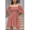 imageEXLURA Womens 2025 Summer Casual Square Neck Dresses Ruffle Short Sleeve Swiss Dot Flowy Mini DressBlush Pink