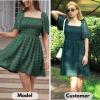 imageEXLURA Womens 2025 Summer Casual Square Neck Dresses Ruffle Short Sleeve Swiss Dot Flowy Mini DressDark Green
