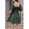 imageEXLURA Womens 2025 Summer Casual Square Neck Dresses Ruffle Short Sleeve Swiss Dot Flowy Mini DressDark Green