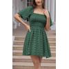 imageEXLURA Womens 2025 Summer Casual Square Neck Dresses Ruffle Short Sleeve Swiss Dot Flowy Mini DressDark Green