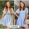 imageEXLURA Womens 2025 Summer Casual Square Neck Dresses Ruffle Short Sleeve Swiss Dot Flowy Mini DressLight Blue