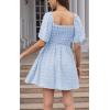 imageEXLURA Womens 2025 Summer Casual Square Neck Dresses Ruffle Short Sleeve Swiss Dot Flowy Mini DressLight Blue