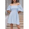 imageEXLURA Womens 2025 Summer Casual Square Neck Dresses Ruffle Short Sleeve Swiss Dot Flowy Mini DressLight Blue