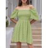 imageEXLURA Womens 2025 Summer Casual Square Neck Dresses Ruffle Short Sleeve Swiss Dot Flowy Mini DressLight Green