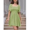imageEXLURA Womens 2025 Summer Casual Square Neck Dresses Ruffle Short Sleeve Swiss Dot Flowy Mini DressLight Green